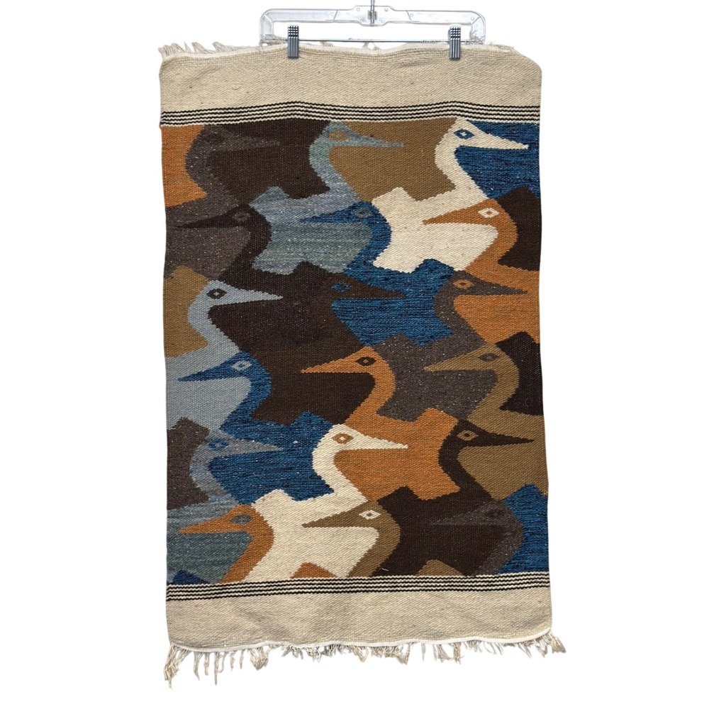 Unbranded Handwoven Wool Tapestry Rug Earth Tones Bird Tessellation 23x36 Boho